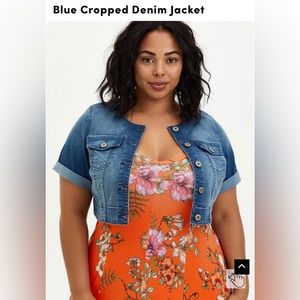 Torrid blue cropped denim jacket size 3 (22-24) EUC